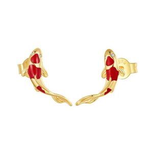 18K Gold Plated Koi Fish Earrings Red
